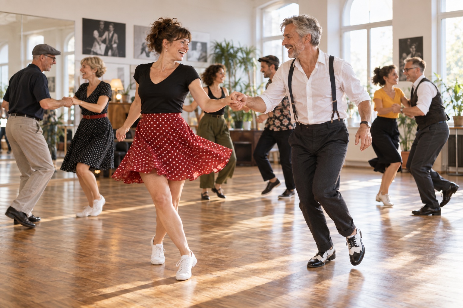 Erwachsene tanzen Boogie und Lindy Hop