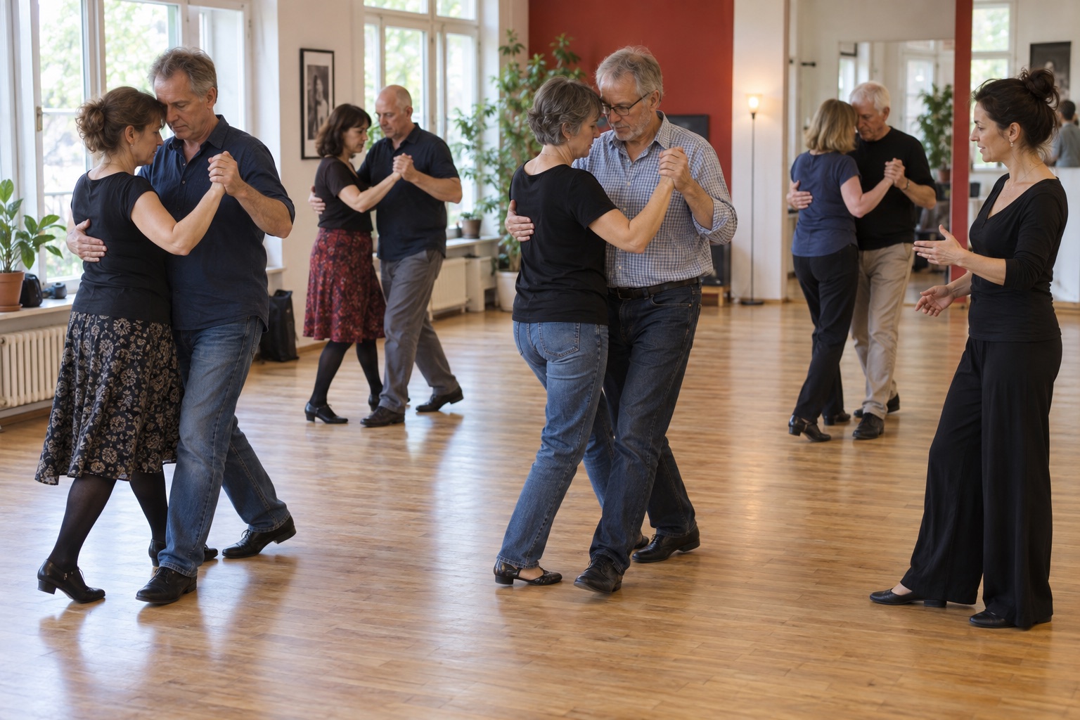 Erwachsene lernen Tango Argentino in einer Gruppe