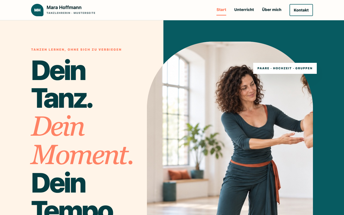 Webdesign-Vorschau für eine selbstständige Tanzlehrerin, Variante 3