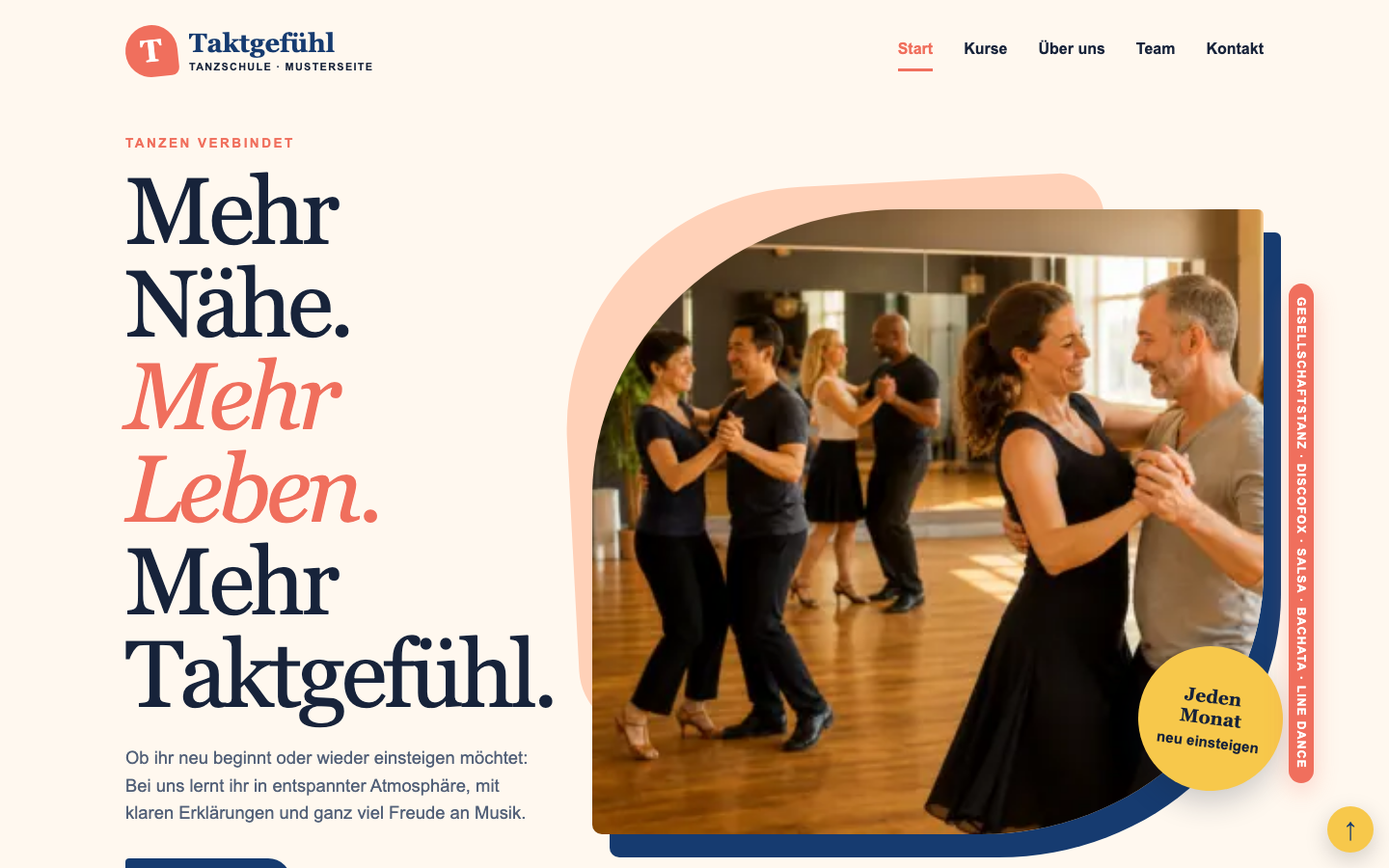 Webdesign-Vorschau für eine Tanzschule, Variante 2